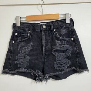 AGOLDE Parker Distressed Cut Off Denim Shorts Womens 23 Black Button Fly 2" Insm